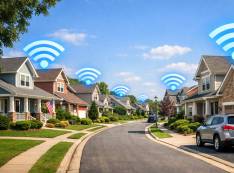 suburban street showing wifi in houses