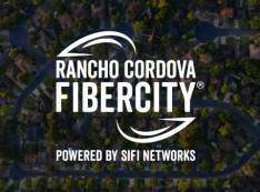 Rancho Cordova FiberCity logo over aerial city view